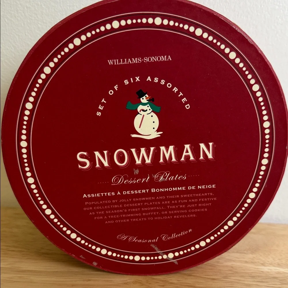 Williams Sonoma | Snowman (set of 6) Dessert Plates - Festive Red 2006